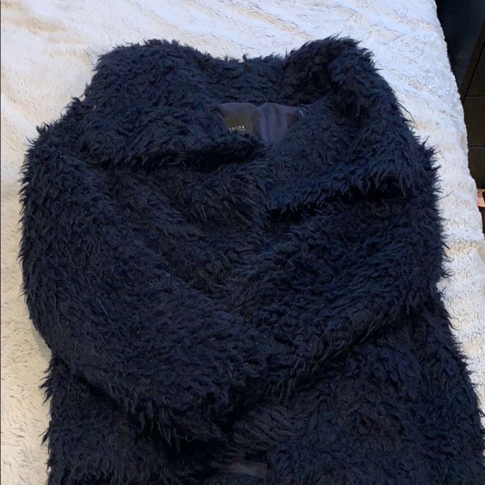 Guess Faux Fur Navy Coat
